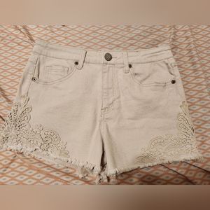 Aeropostale lace detail high waisted white denim shorts